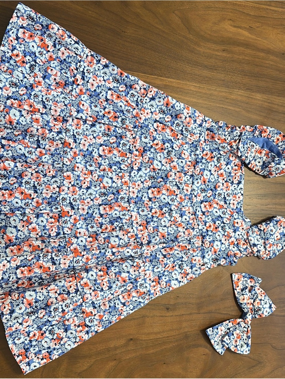 Janie and Jack Blue and Coral Floral Tie-Shoulder Skirt